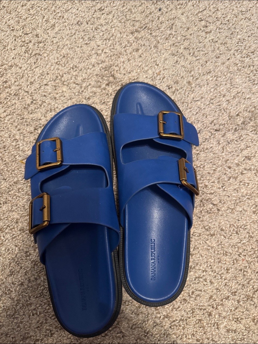 Blue Double-Buckle Slide Sandals